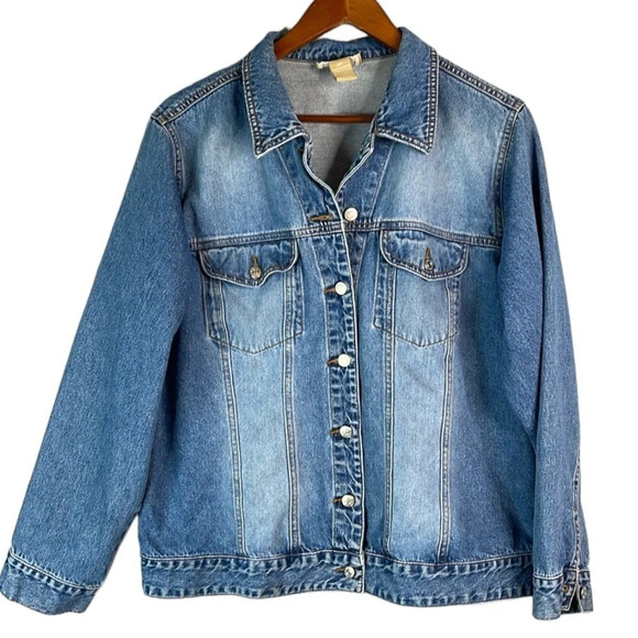 VINTAGE 90’s Cotton Ginny Plus Medium Wash Jean Jacket Fade Wash Loose 1X (S) - Picture 2 of 11